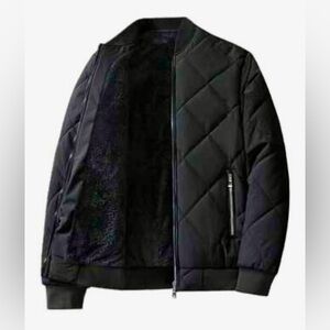 Mens Diamond quilted black puffer bomber jacket zipup baseball collar lined L XL